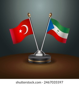 Turkey and Equatorial Guinea table flags relation with gradient backgrund. Vector Illustration