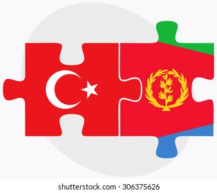 Turkey and Eritrea Flags in puzzle isolated on white background

