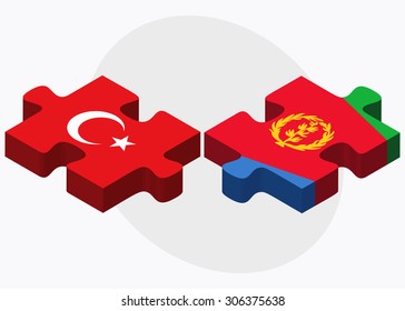 Turkey and Eritrea Flags in puzzle isolated on white background

