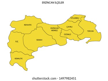 Turkey, Erzincan district map vector
