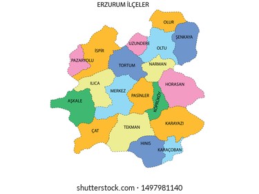 Turkey, Erzurum district map vector
