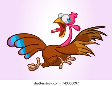 Turkey Escape Cartoon  Character with contour. Thanksgiving Vector Illustration outlines Isolated on white
