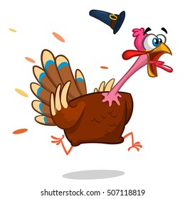 Turkey Escape Cartoon Mascot Character. Vector Illustration Isolated on white