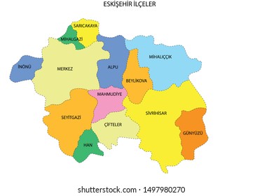 Turkey, Eskisehir county map vector
