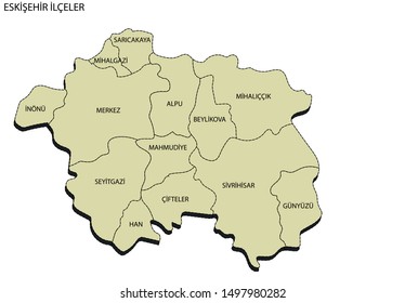 Turkey, Eskisehir county map vector
