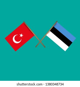 Turkey and Estonia crossed flags.Language learning or travel concept