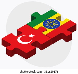 Turkey and Ethiopia Flags in puzzle isolated on white background