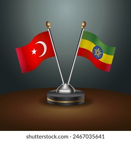 Turkey and Ethiopia table flags relation with gradient backgrund. Vector Illustration