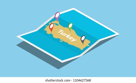 turkey explore maps country nation with isometric style and pin location tag on top vector illustration