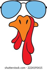Turkey Face with Aviator Sunglasses Vector Illustration