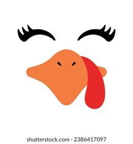 Turkey Face With Eyelashes on White Background