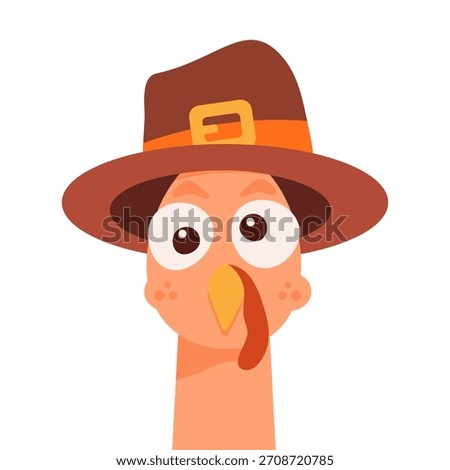 Turkey Face isolated. Cartoon character flat design. Vector illustration. Thanksgiving day decoration element for poster banner card sale.