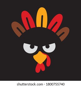 Turkey face vector. Thanksgiving turkey with angry face vector illustration.