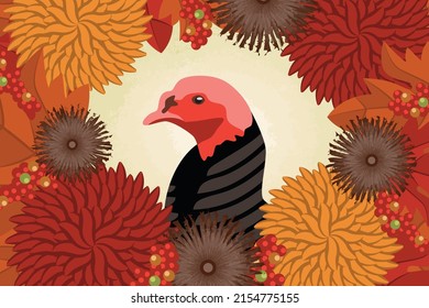 Turkey and fall wreath vector illustration for Thanksgiving in November