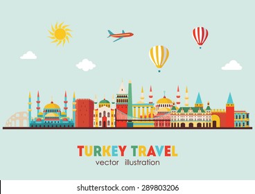 Turkey famous landmarks skyline. Vector illustration