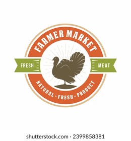 Turkey farm emblem logo design vector illustration