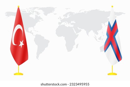 Turkey and Faroe Islands flags for official meeting against background of world map.