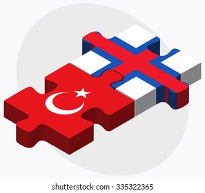 Turkey and Faroe Islands Flags in puzzle isolated on white background
