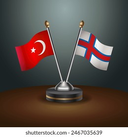 Turkey and Faroe Islands table flags relation with gradient backgrund. Vector Illustration