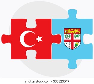 Turkey and Fiji Flags in puzzle isolated on white background