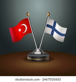 Turkey and Finland table flags relation with gradient backgrund. Vector Illustration