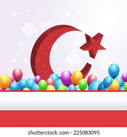 Turkey Flag 3d Style Moon and Star National Celebration Card, Background, Badges Vector Template - English "October 29, Turkey, Republic Day" 