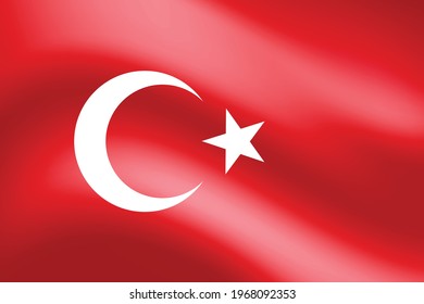 Turkey flag 3D of white crescent moon and star on red color background.