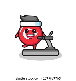 turkey flag badge cartoon character walking on the treadmill , cute style design for t shirt, sticker, logo element