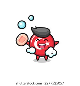 turkey flag badge character is bathing while holding soap , cute style design for t shirt, sticker, logo element