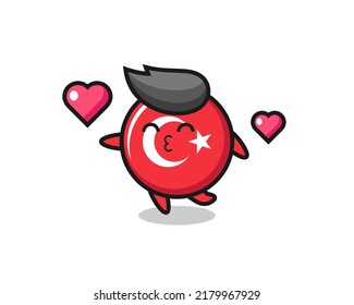 turkey flag badge character cartoon with kissing gesture , cute style design for t shirt, sticker, logo element