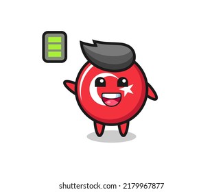 turkey flag badge mascot character with energetic gesture , cute style design for t shirt, sticker, logo element