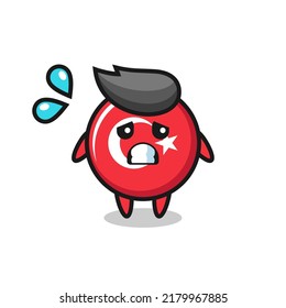 turkey flag badge mascot character with afraid gesture , cute style design for t shirt, sticker, logo element