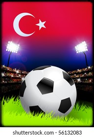 Turkey Flag and Ball on Stadium Background Original Illustration