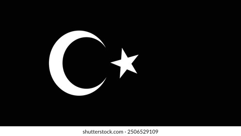 Bandera de Turquía diseño e ilustración de Vector en blanco y negro, Bandera nacional monocromática de Turquía 