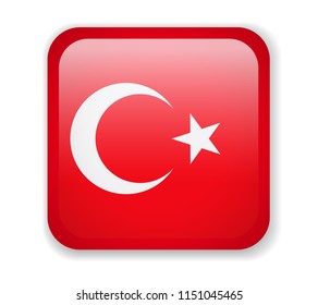 Turkey Flag. Bright Square Icon. Vector Illustration