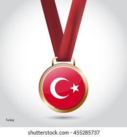 Turkey Flag in Bronze Medal. Vector Illustration. RIO Olympic Game Bronze Medal. Vector Illustration