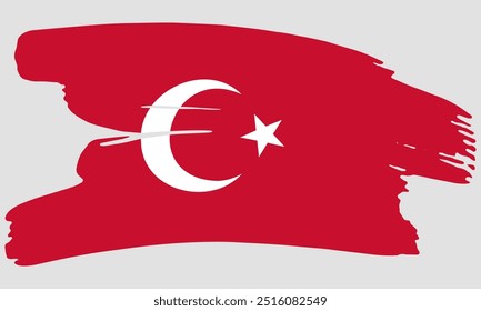 Turkey flag brush paint texture. Grunge Turkey flag. Turkish emblem brush concept