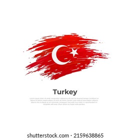 Bandera de Turquía. Pulsaciones de pincel. Bandera turca de rayas de colores sobre un fondo blanco. Diseño vectorial de afiche nacional, plantilla. lugar de texto. Cartel patriótico del estado de turquía, cubierta. Copiar espacio