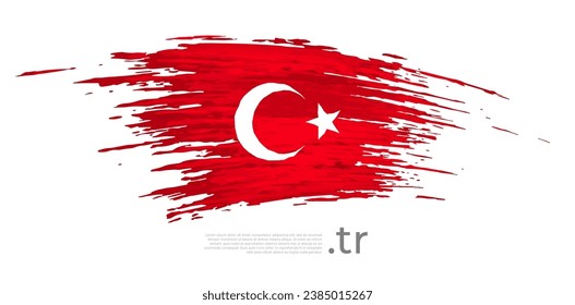 Turkey flag. Brush strokes, grunge. Brush painted turkish flag on white background. Vector design, template national poster with place for text. State patriotic banner of turkey, cover. Copy space