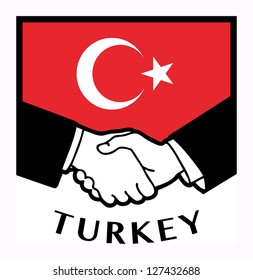 Turkey flag and business handshake, vector illustration