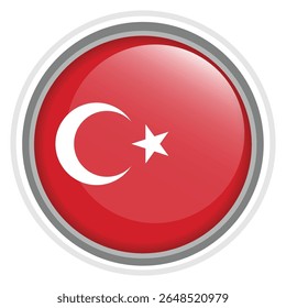 Turkey Flag Button Icon Glossy Round National Emblem Vector Illustration