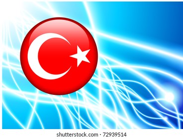 Turkey Flag Button on Abstract Light Background Original Illustration
