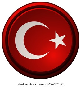 Turkey Flag Button, Vector Illustration isolated on White Background.