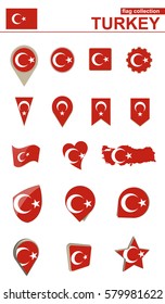 Turkey Flag Collection. Big set for design. Vector Illustration.