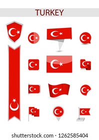 Turkey Flag Collection. Flat flags vector illustration.