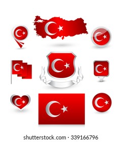 Turkey Flag Collection. Vector icon set.