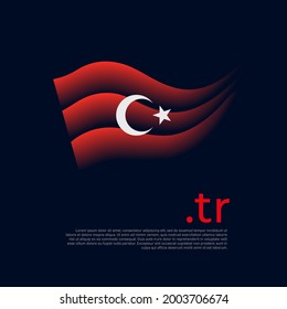 Turkey flag. Colored stripes of the turkish flag on a dark background. Vector stylized design of national poster with tr domain, place for text. State patriotic banner turkey, cover