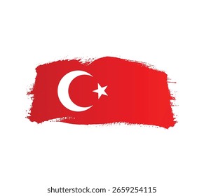 Turkey flag with creative ink brush texture. Turkish flag splatter paint style png transparent background for independence day
