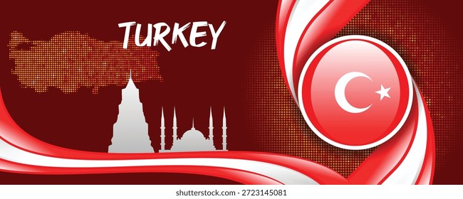 Turkey Flag Design with Map, Patriotic Abstract Background, and National Colors