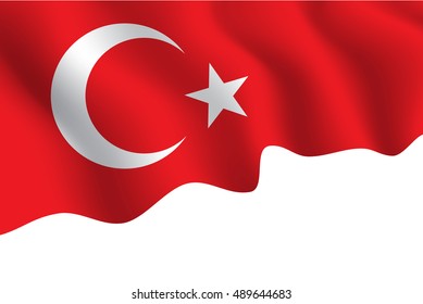 Turkey flag fabric flying and white space background vector illustration.